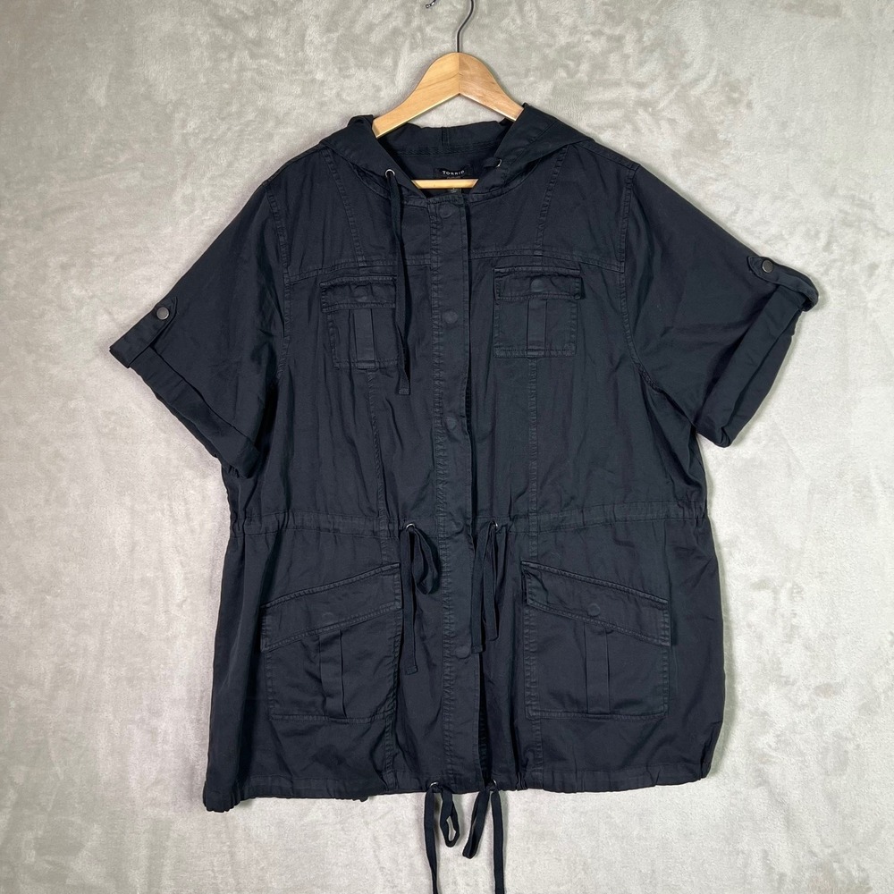 TORRID Anorak Jacket Size 2 Soft Brushed Twill Cotton Short Sleeve Hooded NWT